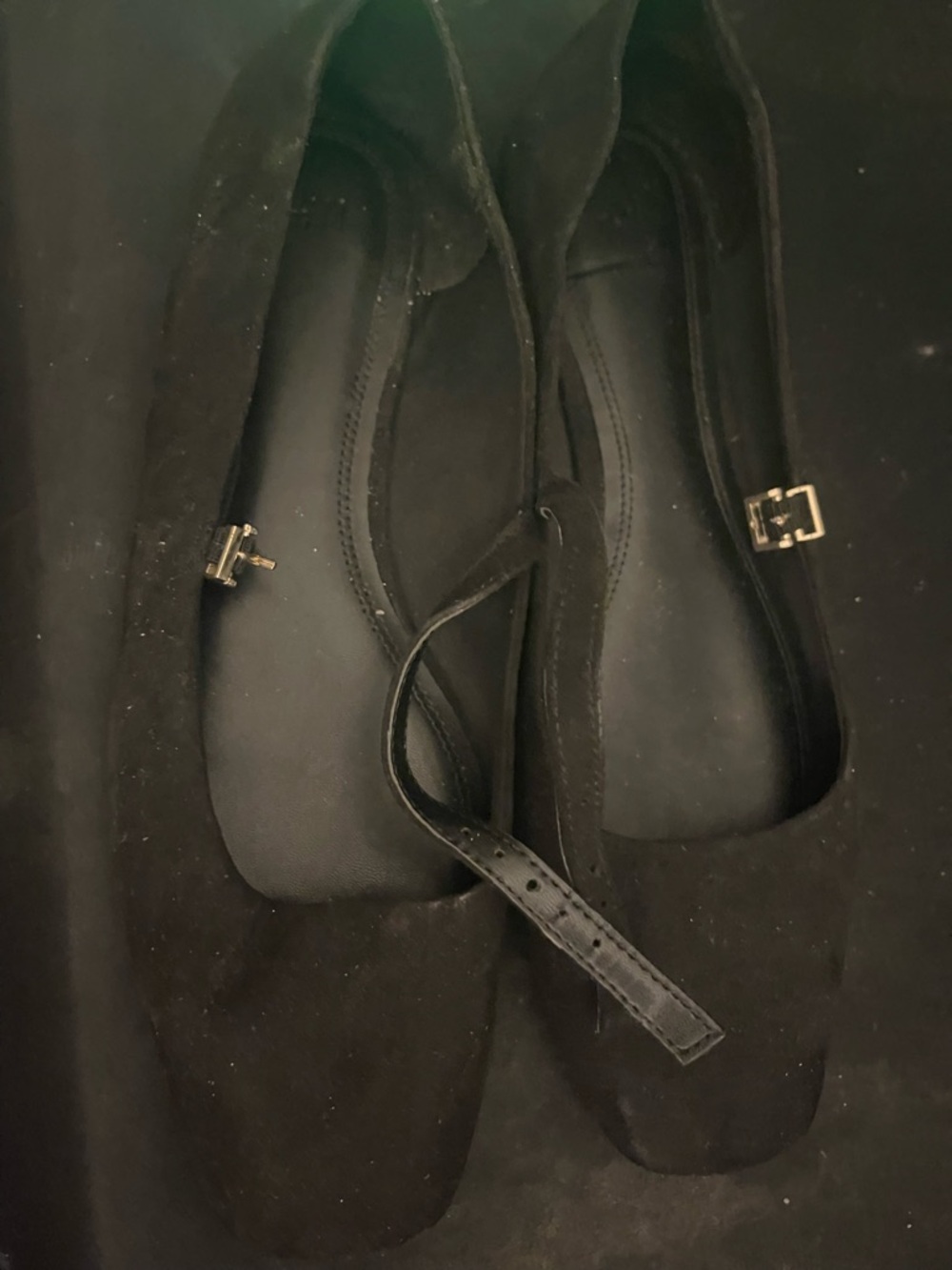 H&M Black Suede Mary Jane Flats with Ankle Strap